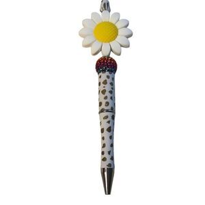 Flower daisy floral beaded writing pen handmade spots animal print rainbow glitt